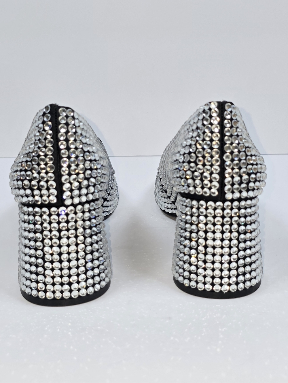 Mango Silver Rhinestone Mary Jane Block Heel Pumps Crystal Embellished Size 38 - Picture 8 of 12